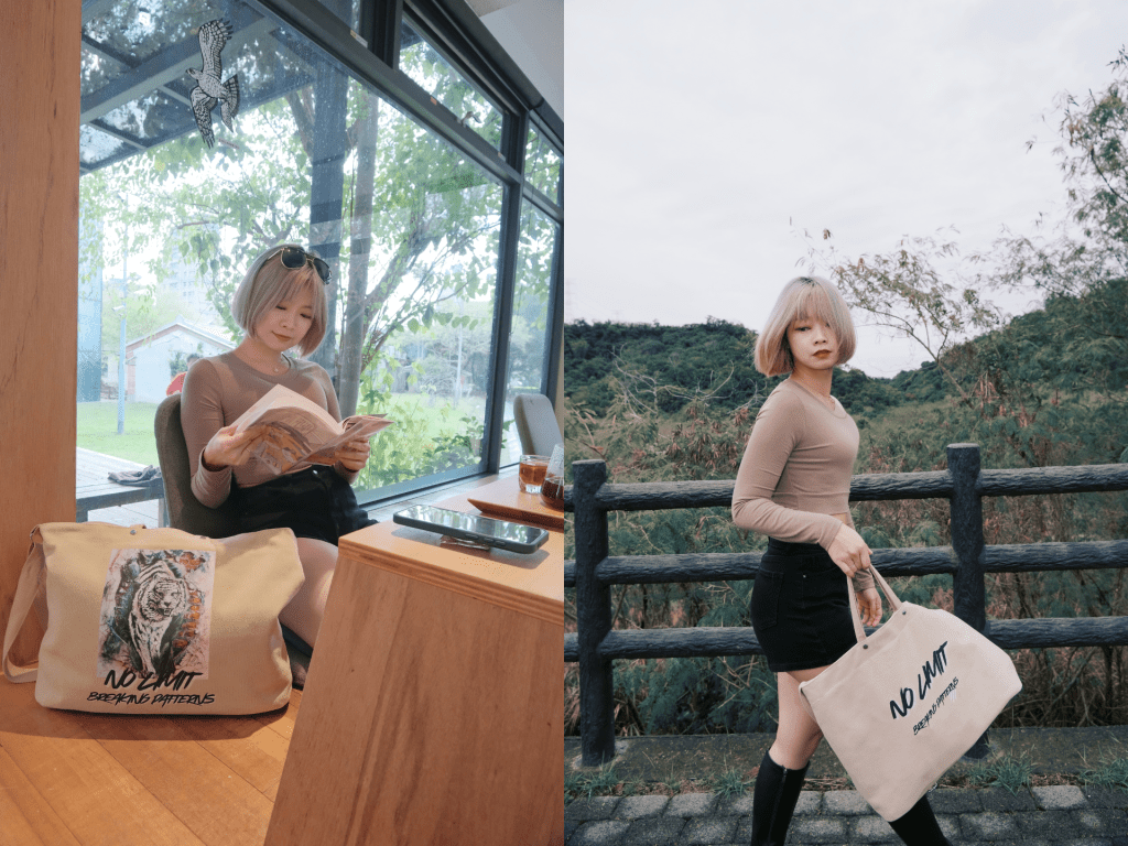 【原創】藝術印畫帆布大包肩揹手提兩用卡其色|帆布包|出遊旅行包包|大包|男生包包|大容量包包|送禮|文創|藝術