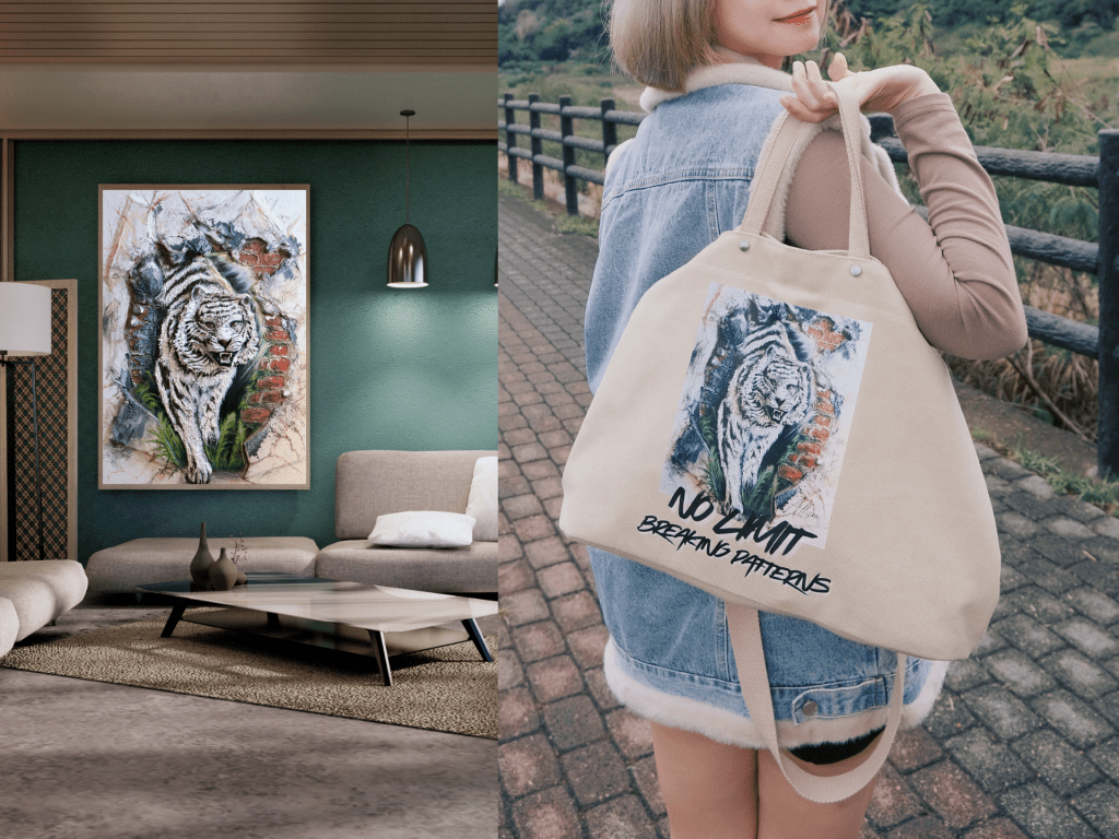 【原創】藝術印畫帆布大包肩揹手提兩用卡其色|帆布包|出遊旅行包包|大包|男生包包|大容量包包|送禮|文創|藝術