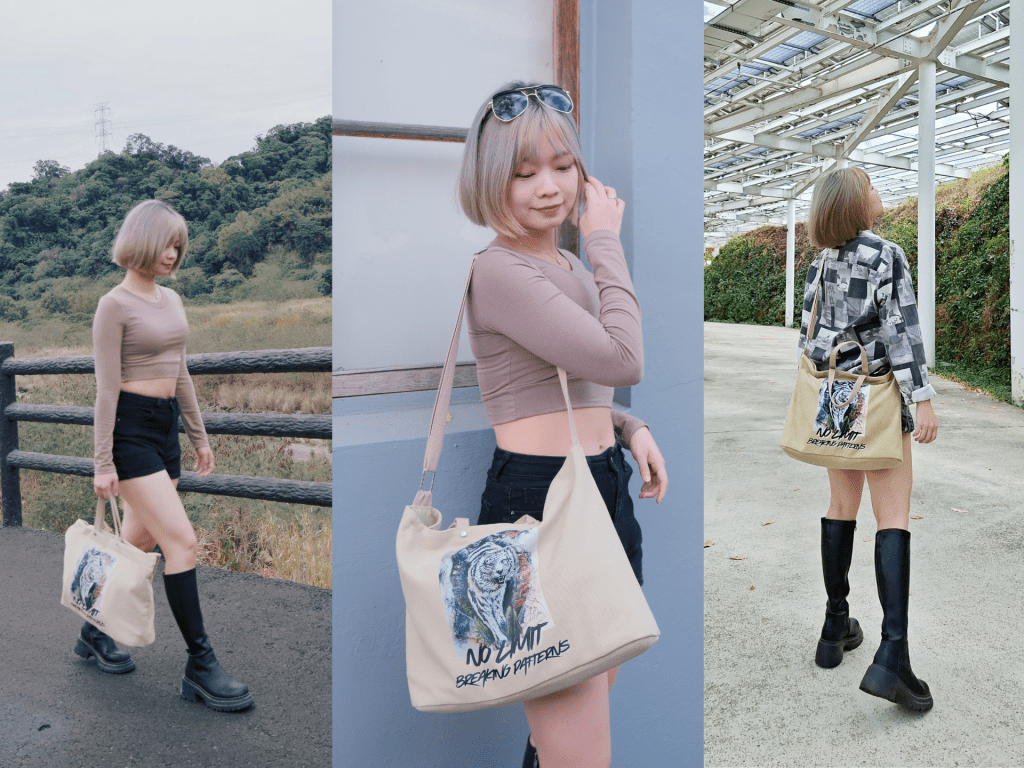 【原創】藝術印畫帆布大包肩揹手提兩用卡其色|帆布包|出遊旅行包包|大包|男生包包|大容量包包|送禮|文創|藝術